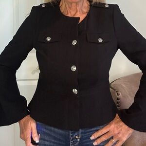 White House Black Market Black Blazer with Silver Buttons Trumpet Sleeves 6P NWT